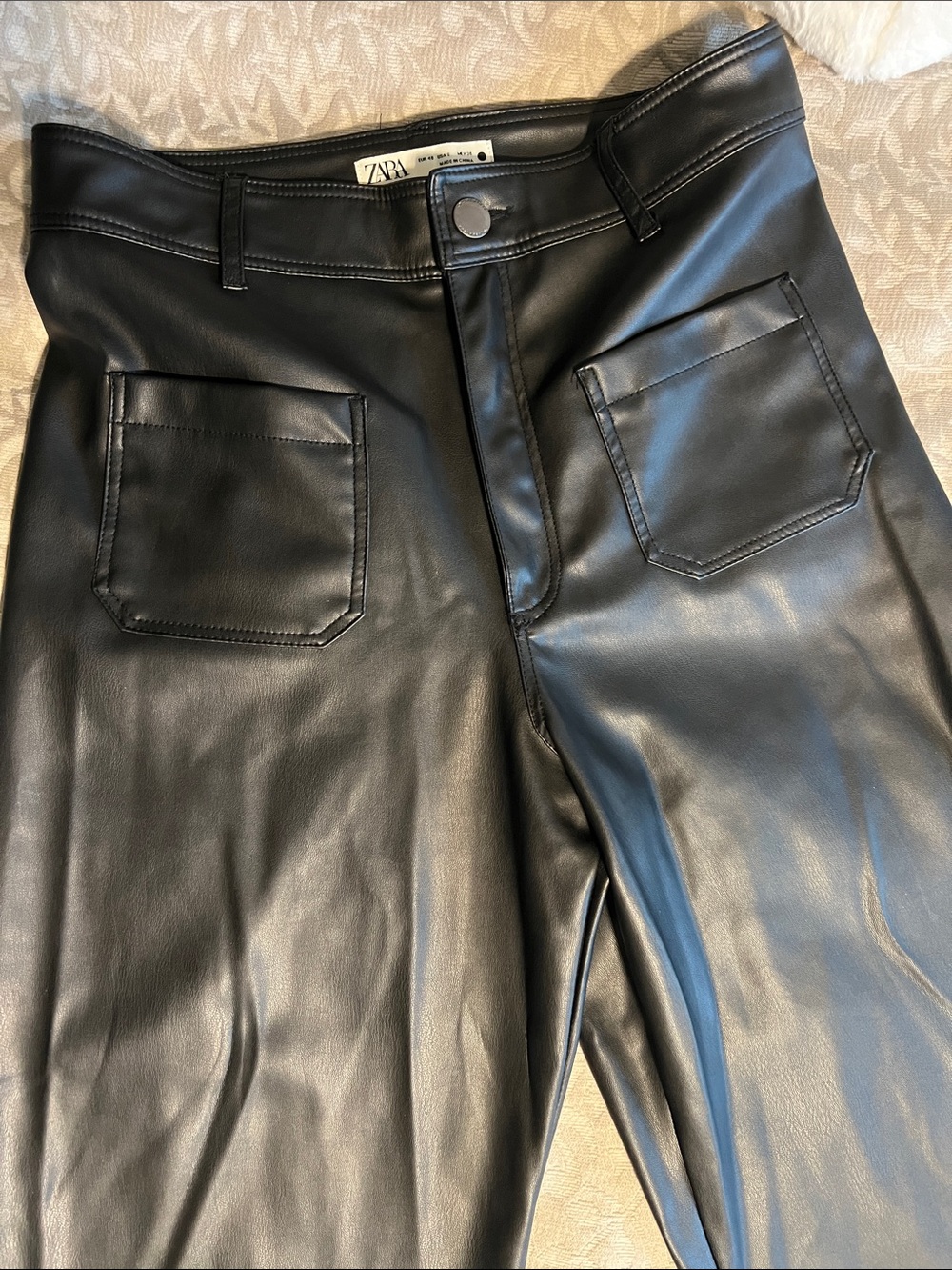 Zara Black Faux Leather Front-Pocket Pants